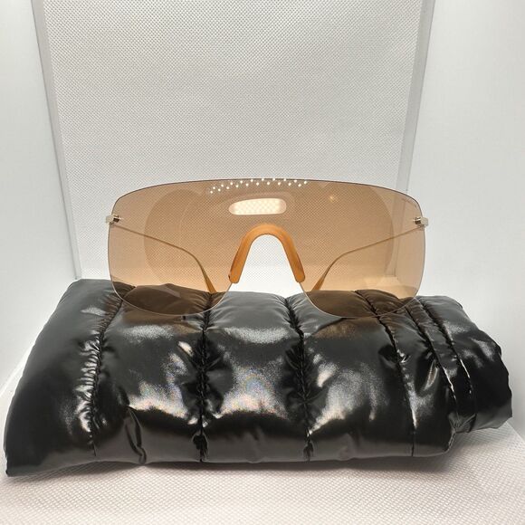 Moncler Sunglasses ML 0137-P-32E Gold w/ Amber Lens Rimless Oversized Lens - Picture 1 of 16